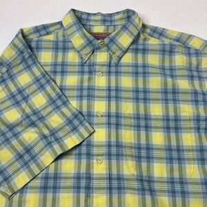 Caribou Creek Men's Size XL Blue & Yellow Plaid Short Sleeve‎ Button-Down Shirt